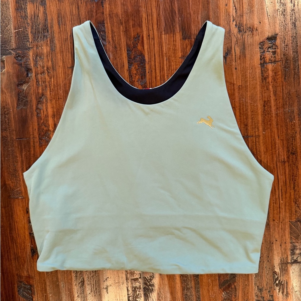 Tracksmith Light Sage Turnover Crop Top with Gold Logo